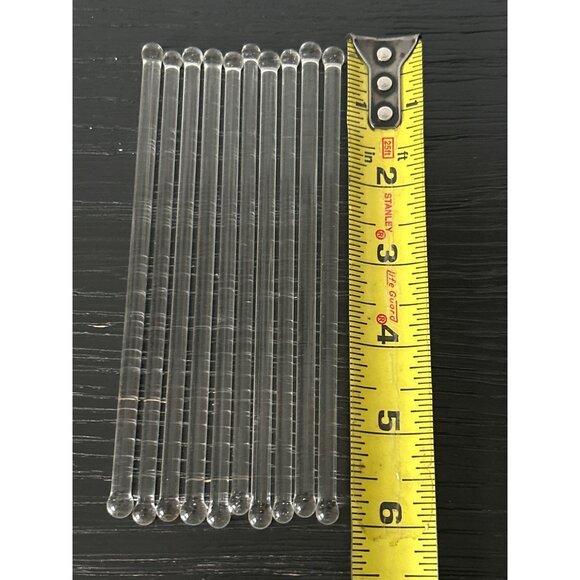 Lot of 10 Clear MCM Glass Swizzle Stir Sticks 6" Cocktail Barware Martini Party - Picture 5 of 5
